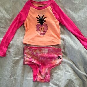 Hurley Pink and Orange Rashguard Swim Set pineapple bathing suit